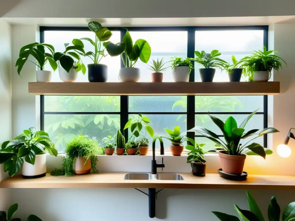 Un estudio acogedor con plantas verdes integradas en la decoración