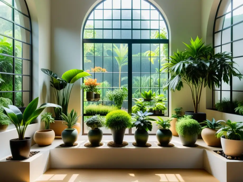 Evento de jardinería interior con exuberantes plantas en macetas