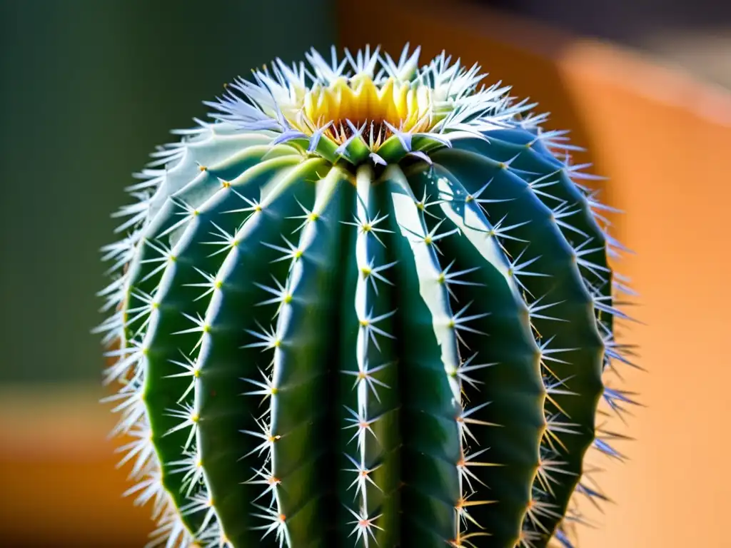 Una fotografía de cactus exóticos en alta resolución, mostrando patrones y texturas únicas en su superficie espinosa, con un fondo minimalista