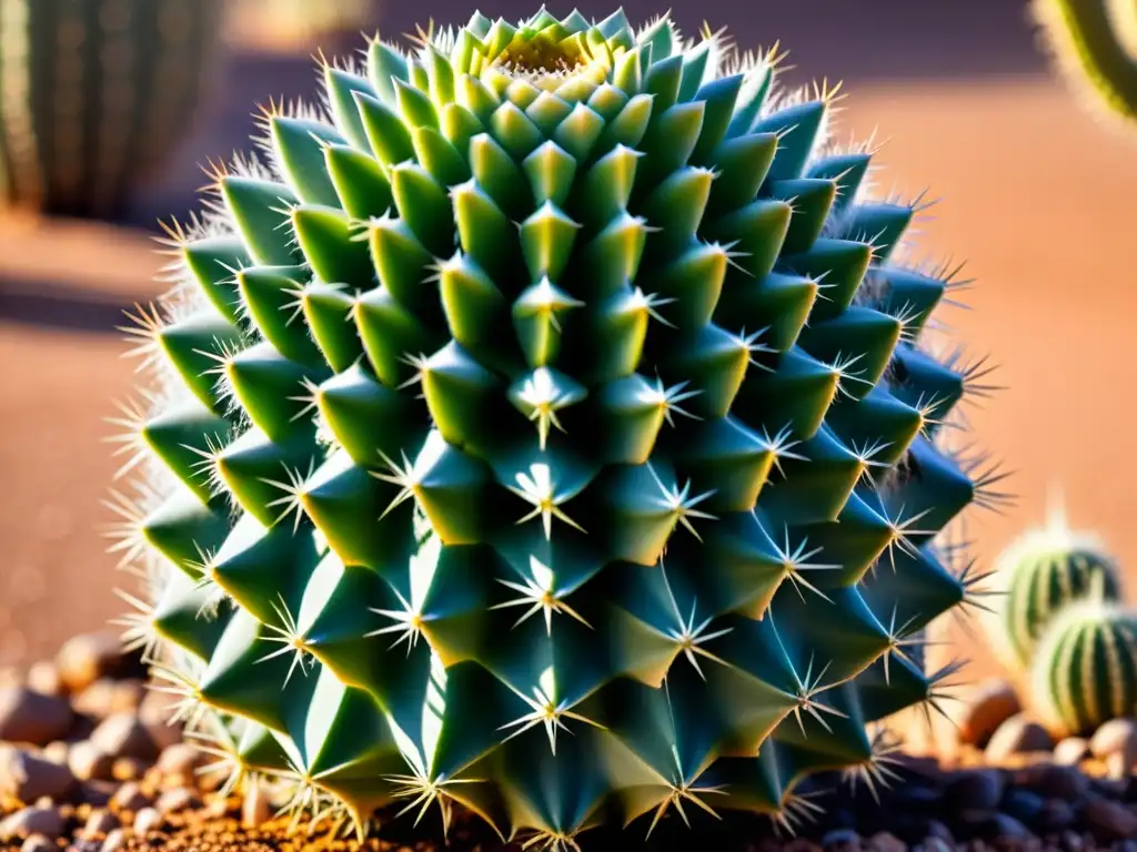 Exploración de la belleza de un cactus exótico con patrones geométricos y cuidado en su entorno natural