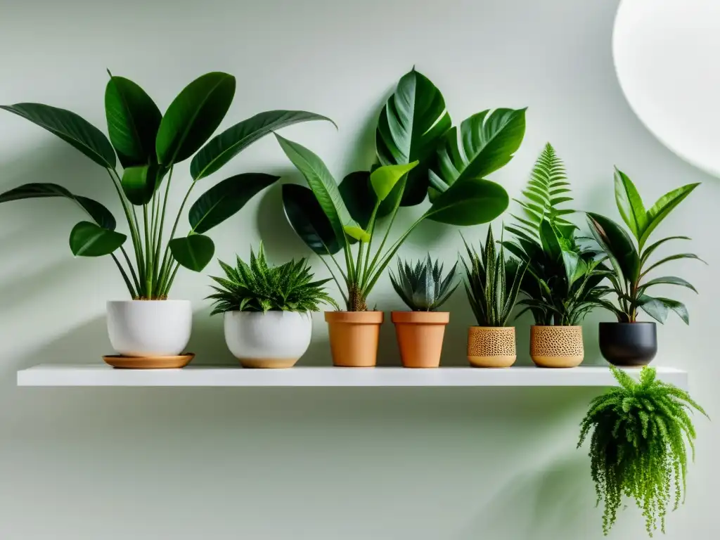 Una exquisita colección de plantas de interior en estantes, bañadas por luz natural