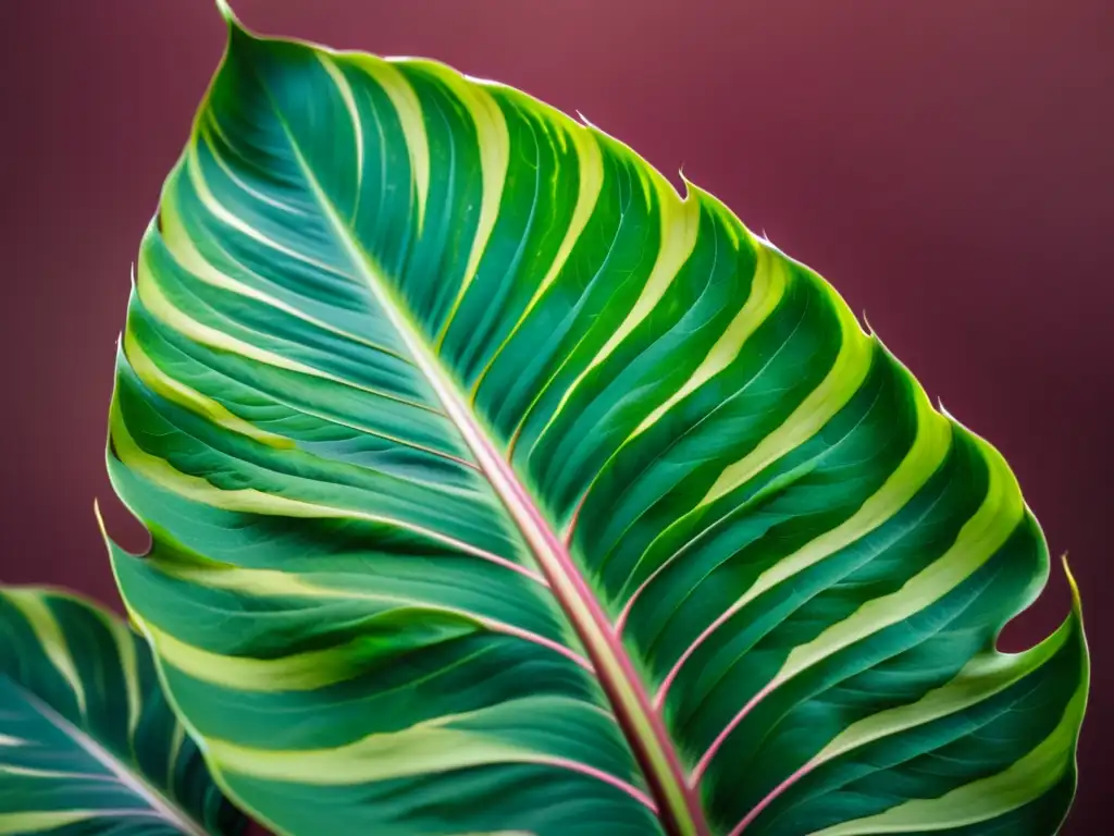 Una exuberante Calathea con patrones vibrantes y hojas desplegadas, resaltada por una iluminación suave