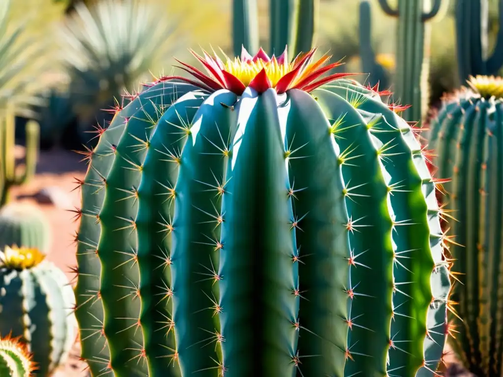 Exuberante jardín de cactus exóticos capturado en una fotografía de alta resolución