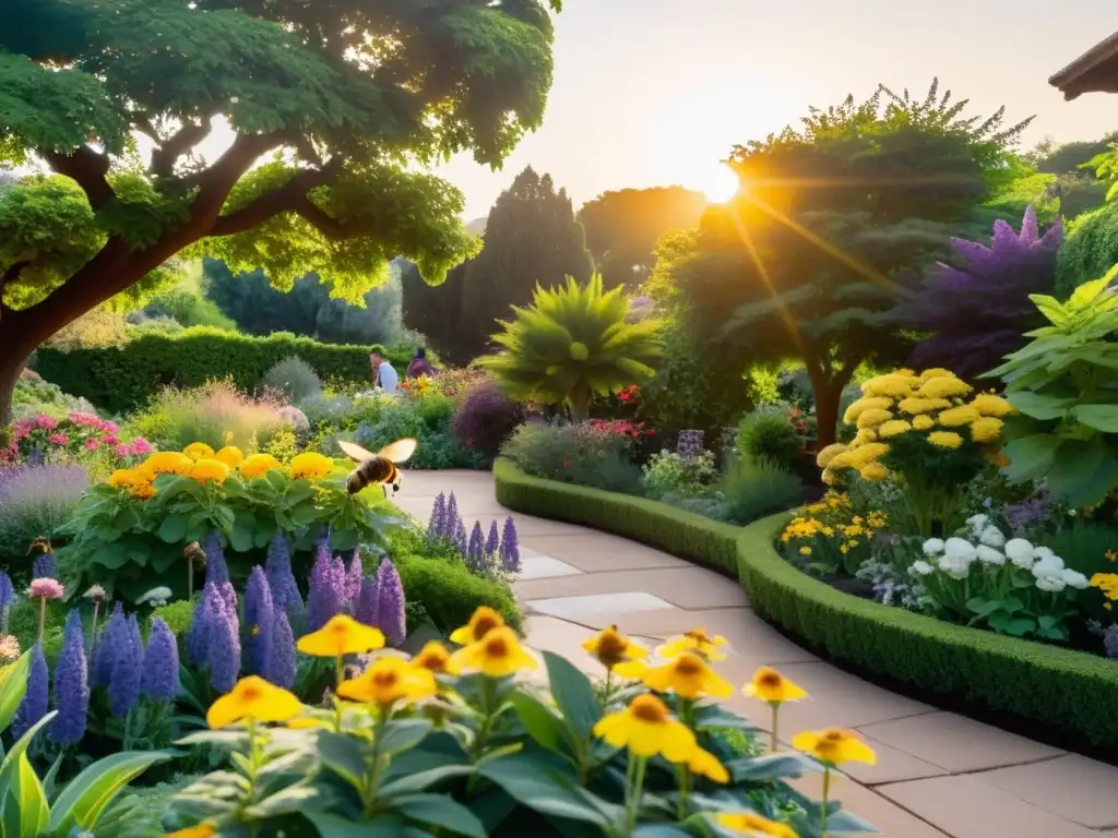 Exposición de Jardinería: Networking en un Jardín Sereno Un jardín exuberante con flores, árboles y una atmósfera tranquila