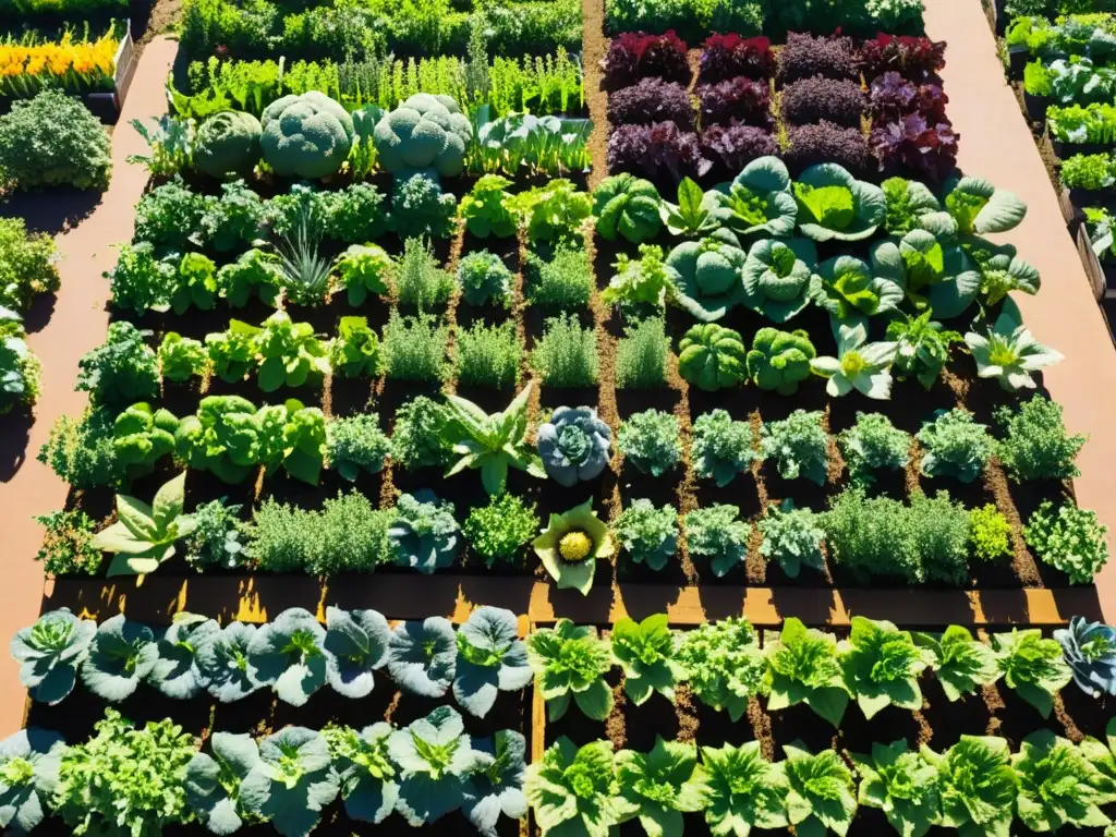 Una exuberante fotografía detallada de un próspero jardín comunitario urbano