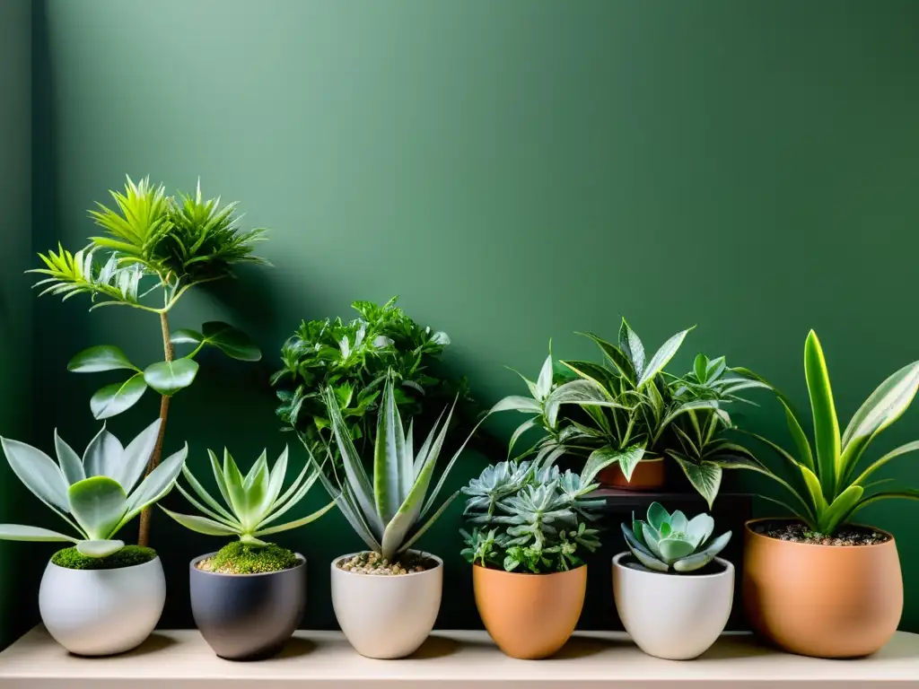 Un exuberante jardín interior cuidadosamente arreglado, con una variedad de plantas en macetas