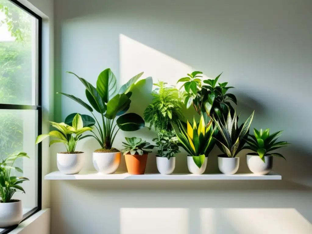 Un exuberante jardín interior con cuidado de plantas en el hogar: plantas vibrantes y flores coloridas en estantes modernos