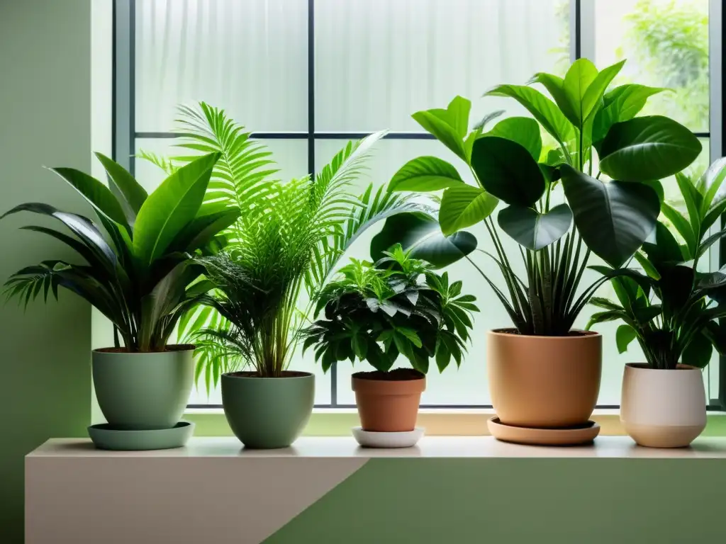 Un exuberante jardín interior con plantas cuidadosamente dispuestas, brindando una atmósfera serena y acogedora para el cultivo interior