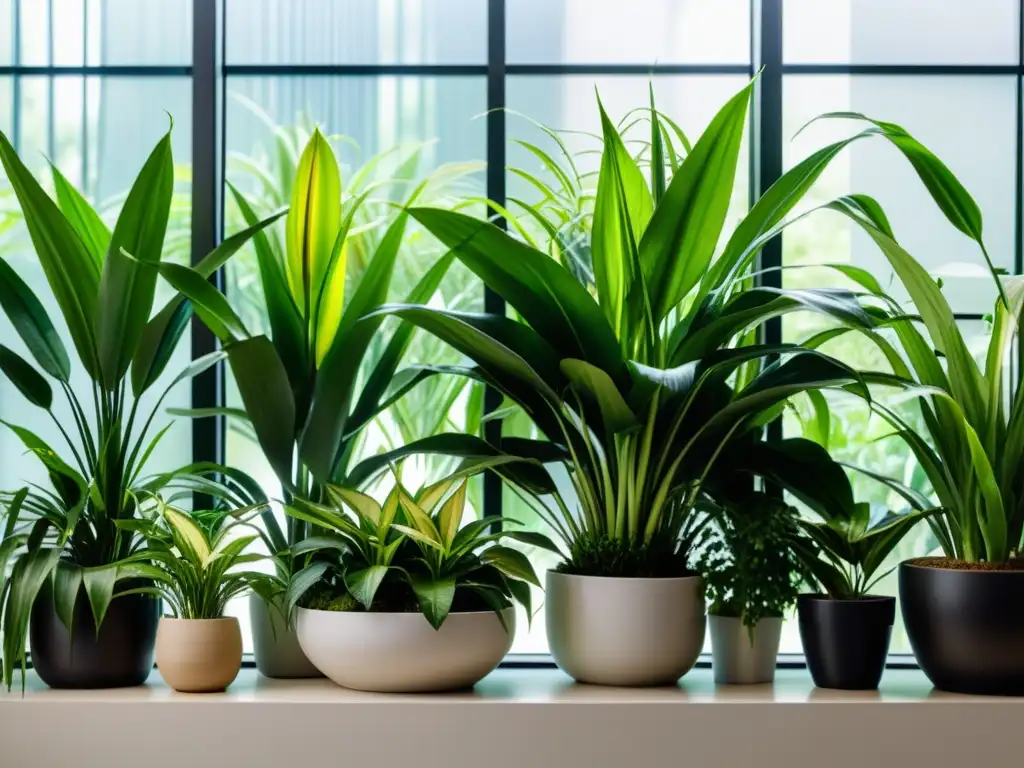 Un exuberante jardín interior con plantas de interior resistentes a plagas en un entorno moderno y sereno