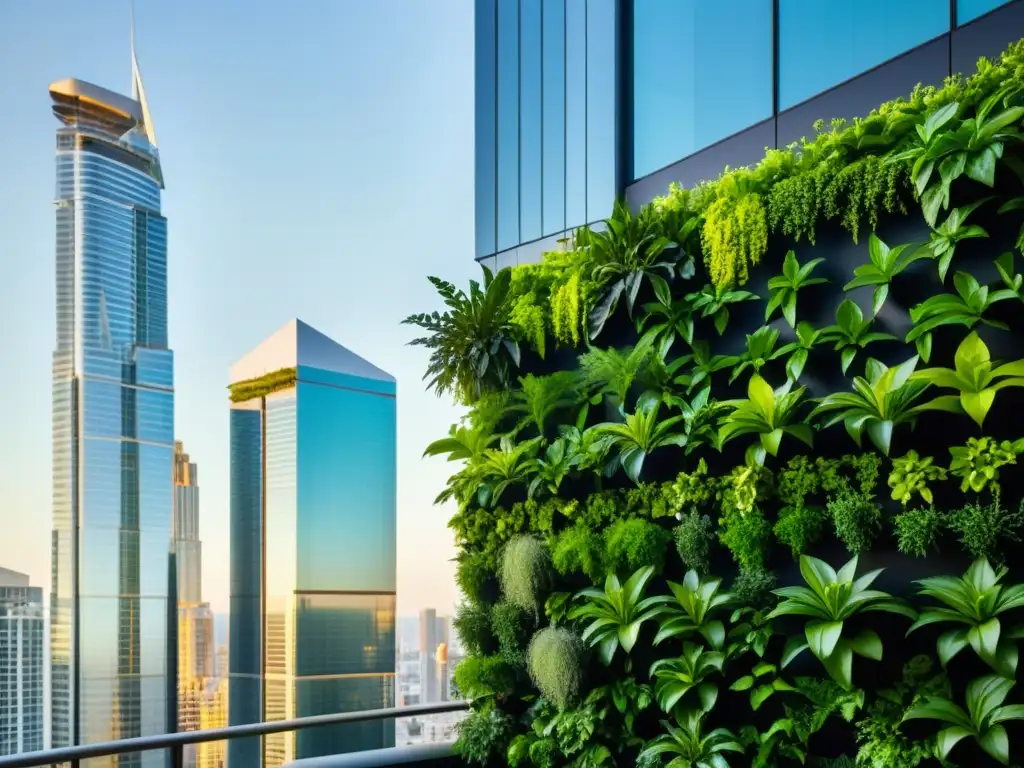 Un exuberante jardín vertical en un balcón de rascacielos: la armonía de la naturaleza y la vida urbana