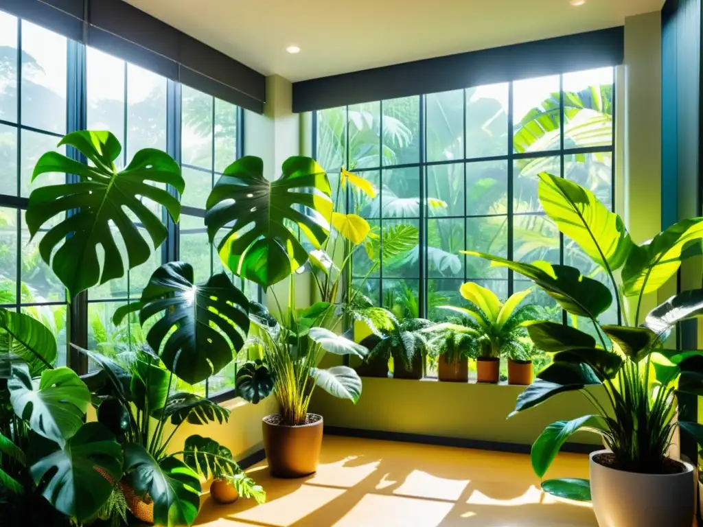 Un exuberante oasis tropical en el interior con plantas exóticas en un microclima ideal para plantas tropicales