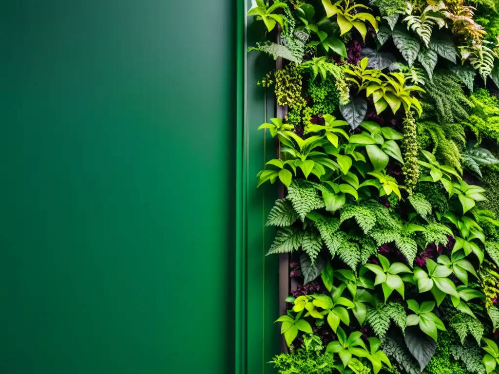 Una exuberante pared verde llena de plantas trepadoras para decoración interior, creando un mural orgánico y sereno en el espacio habitable