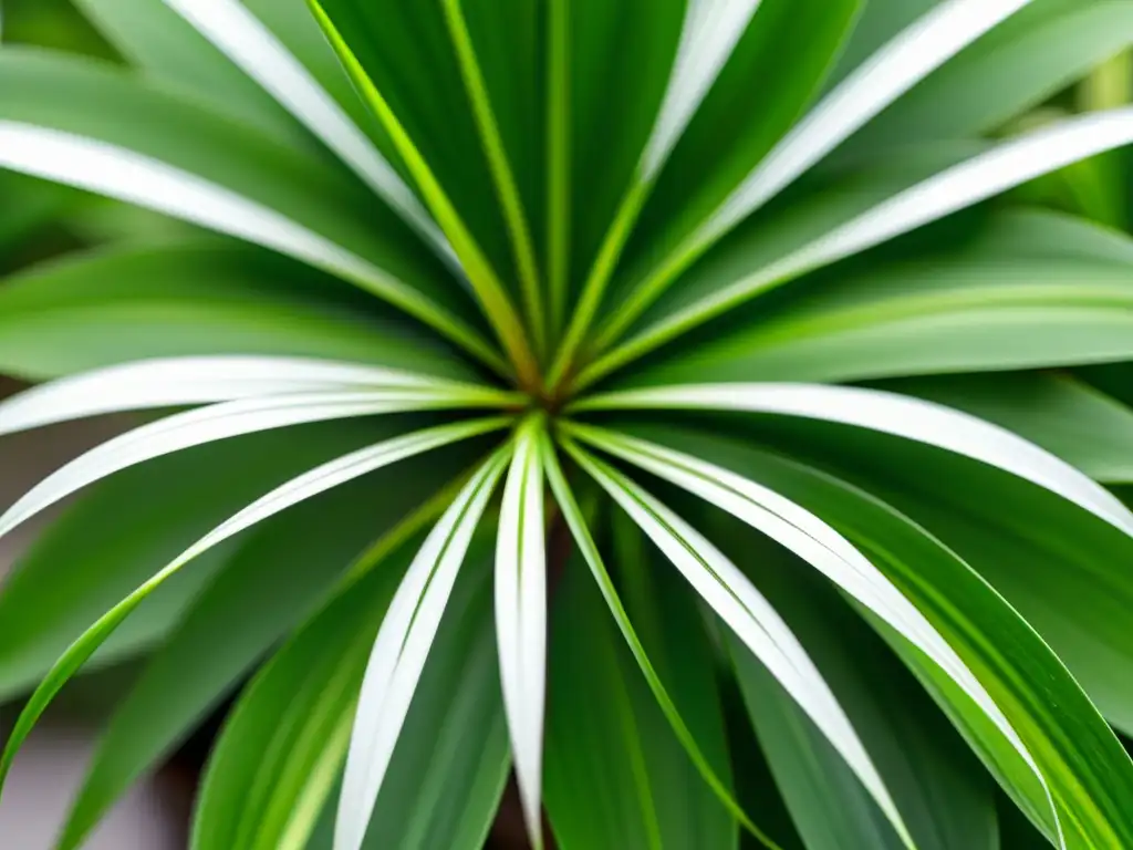 Una exuberante planta araña (Chlorophytum comosum) resalta su belleza natural y cualidades purificadoras del aire