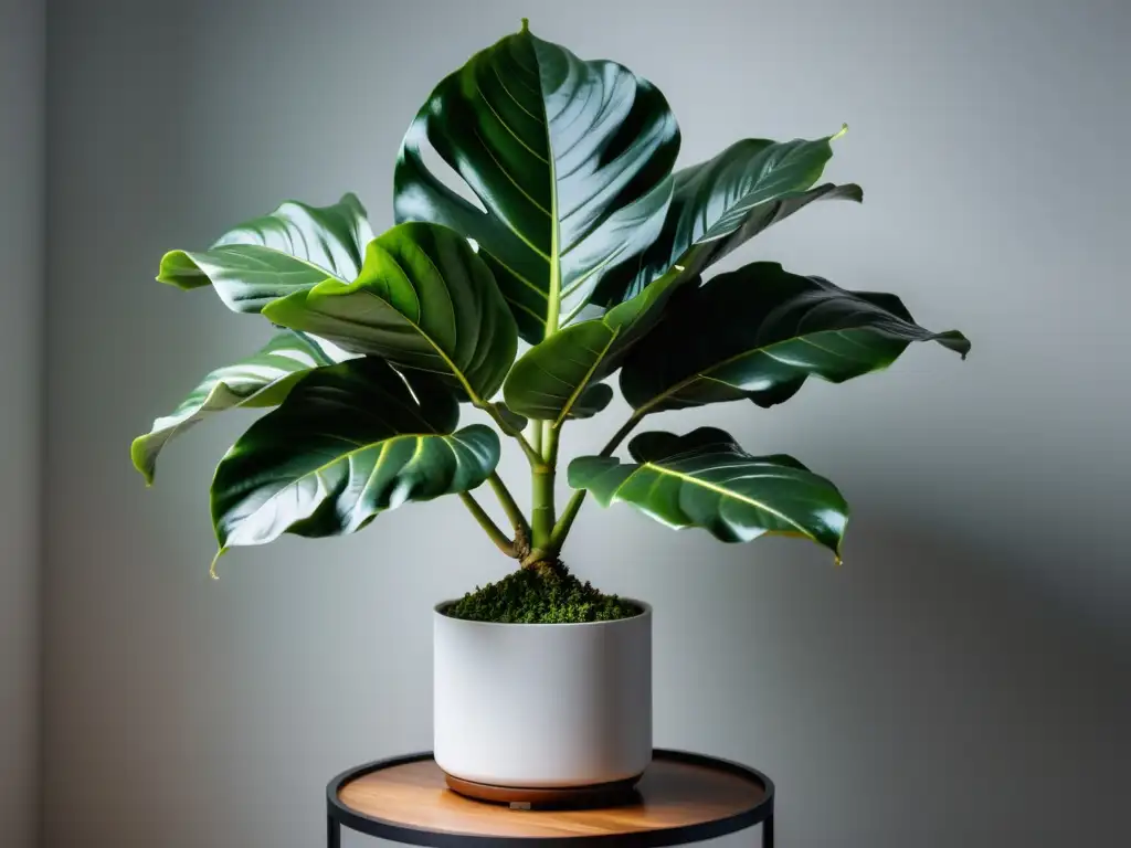 Una exuberante planta de interior fácil, plantas grandes de interior fáciles, en maceta moderna blanca, proyecta elegancia y serenidad