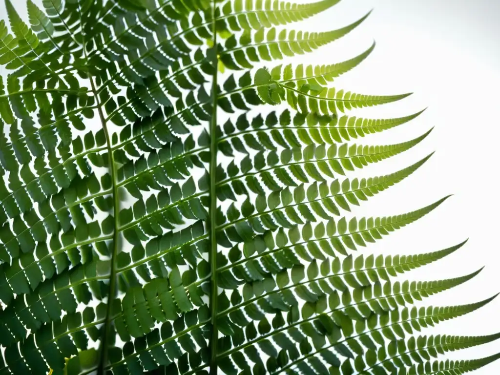 Una exuberante planta de helecho desplegando sus delicadas frondas hacia la luz