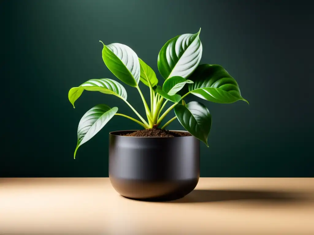 Una exuberante planta de interior en compost nutritivo, bañada en luz natural