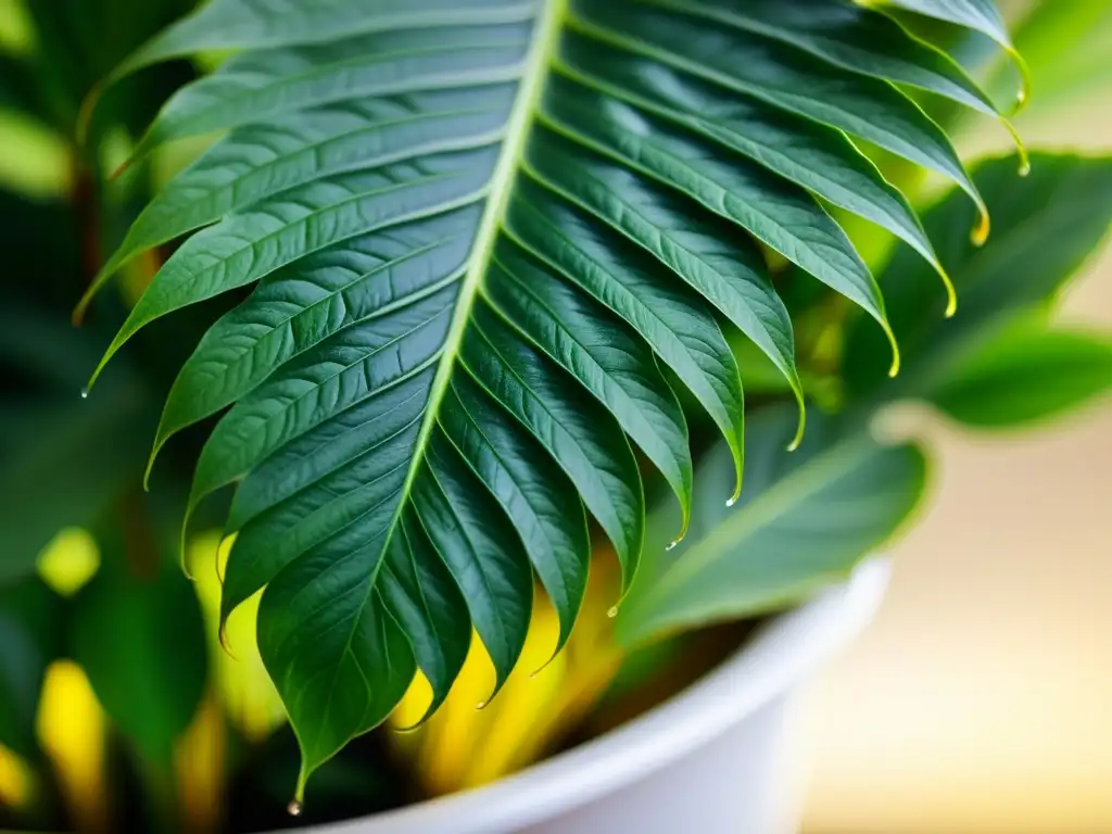 Una exuberante planta de interior con hojas vibrantes y textura suave, bañada en luz natural