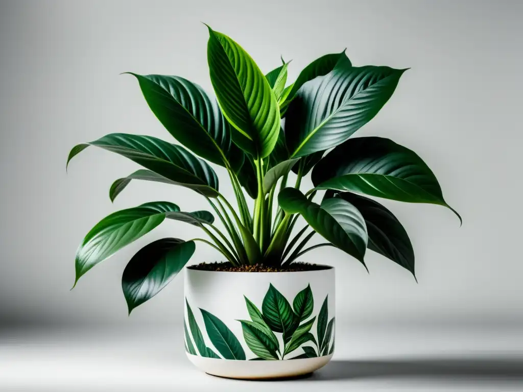 Una exuberante planta de interior con hojas variegadas y vibrantes en una elegante maceta moderna