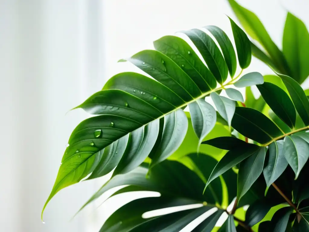 Una exuberante planta de interior con hojas vibrantes y saludables, bañada en suave luz natural