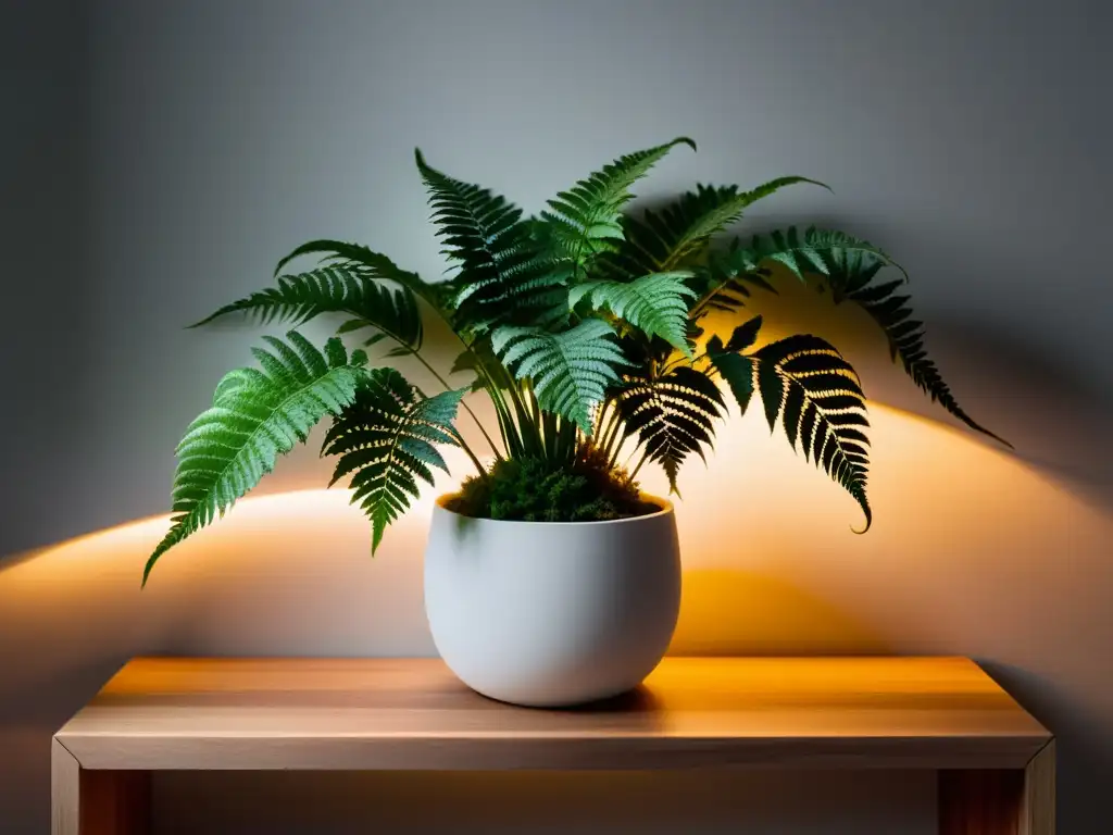 Una exuberante planta de interior en luz tenue, resalta soluciones creativas para cultivar plantas en espacios con poca luz