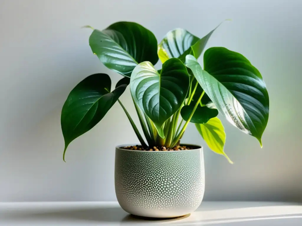 Una exuberante planta de interior en maceta moderna, bañada por luz natural