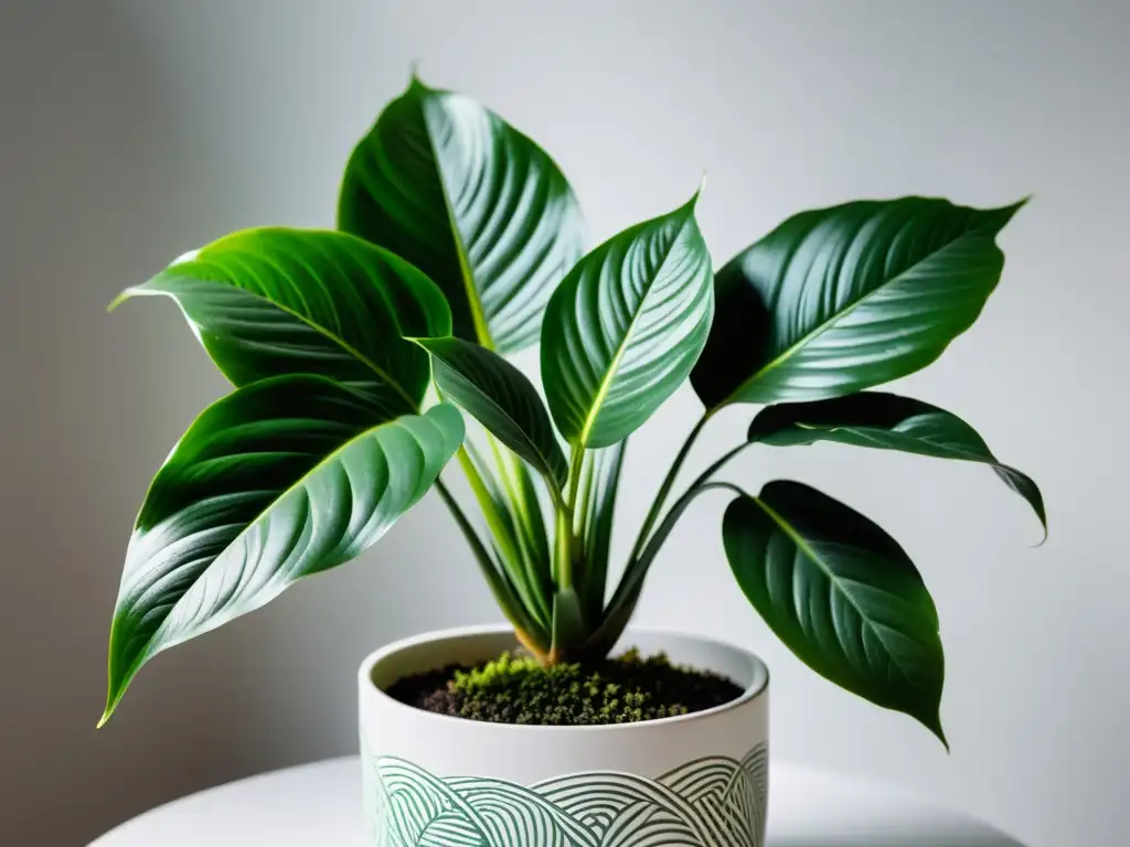 Una exuberante planta de interior en un moderno macetero blanco