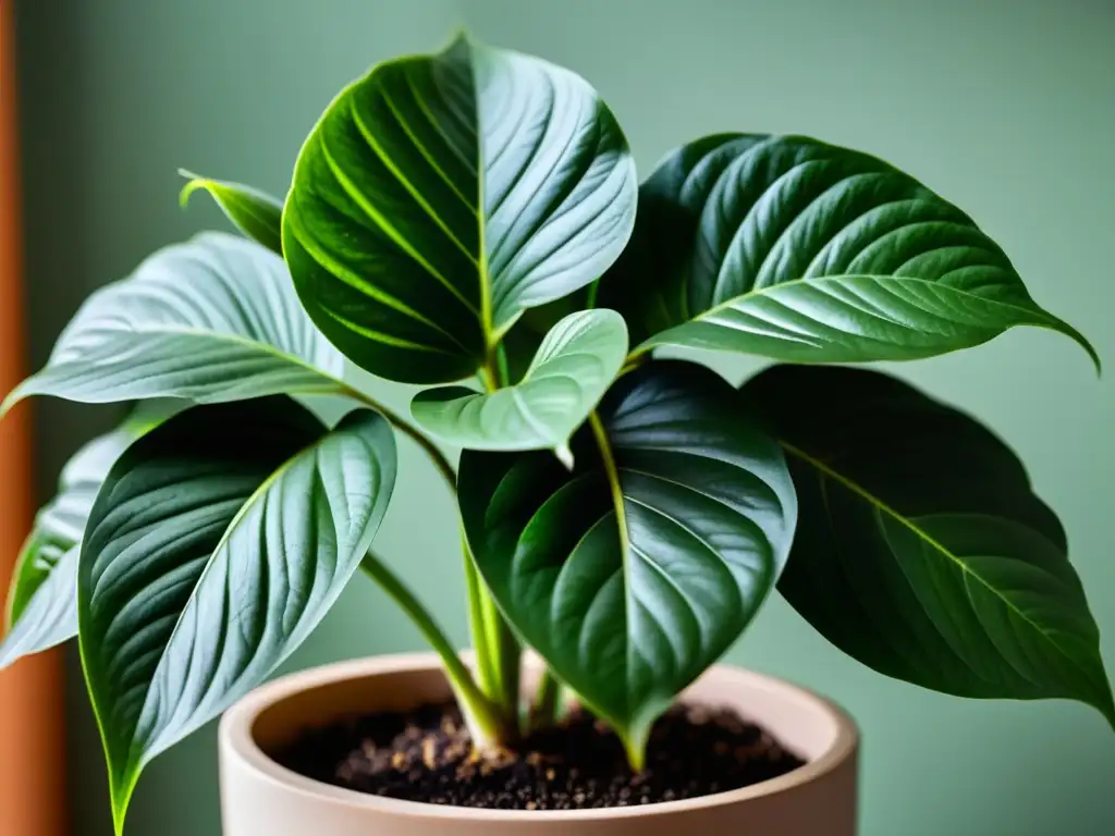 Una exuberante planta de interior con patrones delicados en sus hojas, en una maceta moderna