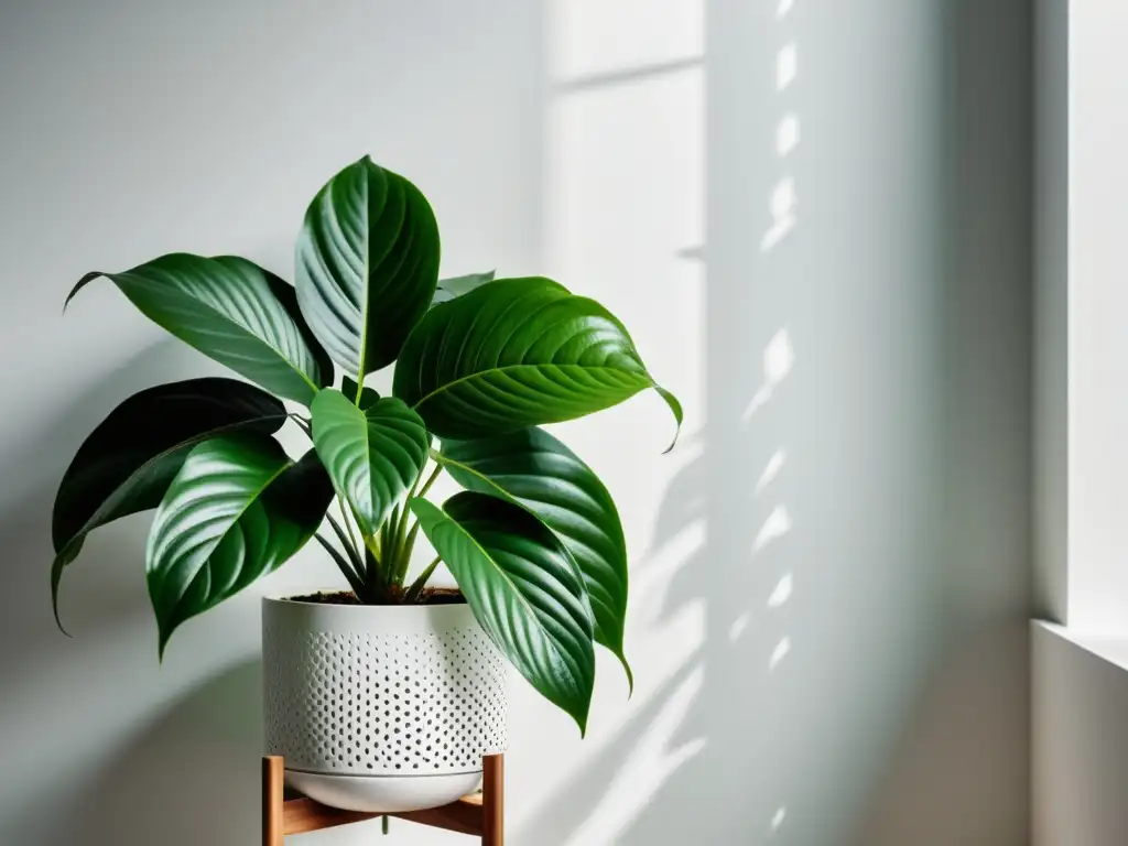 Una exuberante planta de interior en un soporte moderno, destacando su belleza natural