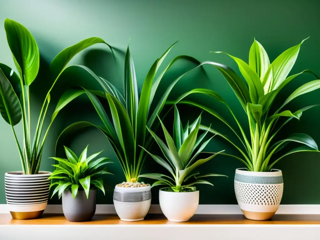 Jardín interior exuberante con plantas purificadoras, creando un oasis sereno