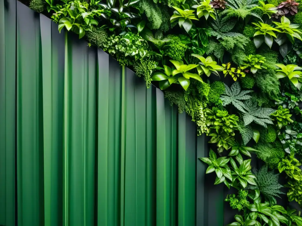 Un exuberante jardín vertical con plantas vibrantes