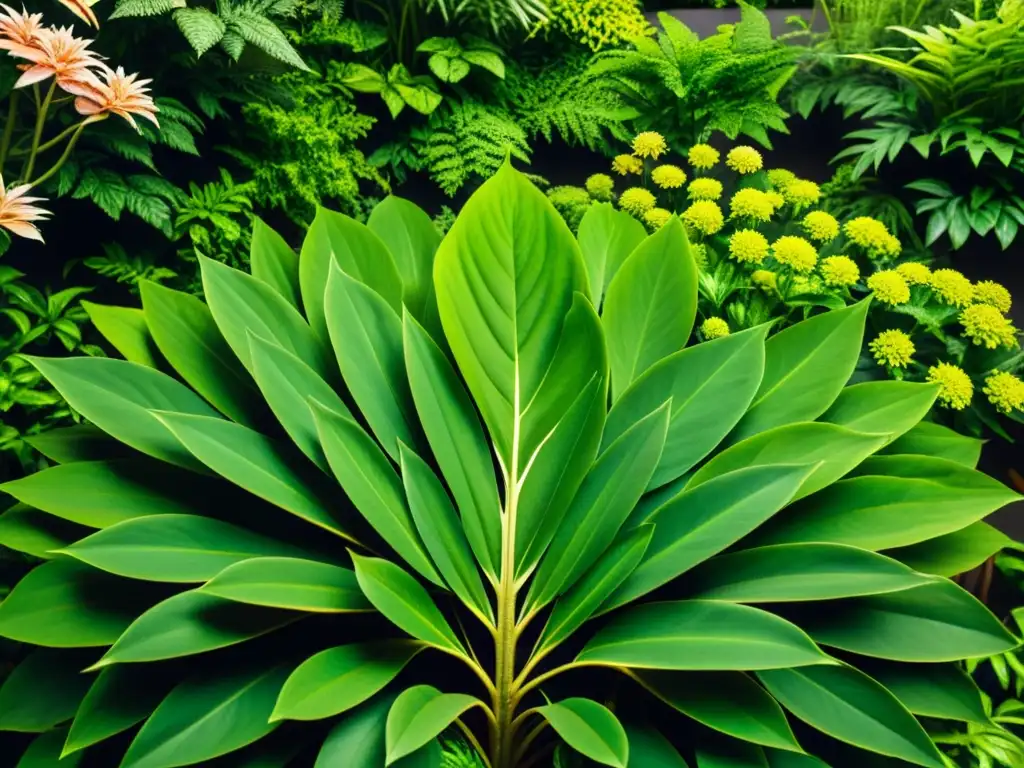 Una exuberante y vibrante jardín interior, con cuidado en la evolución diaria de las plantas, resaltando su belleza natural y atmósfera serena