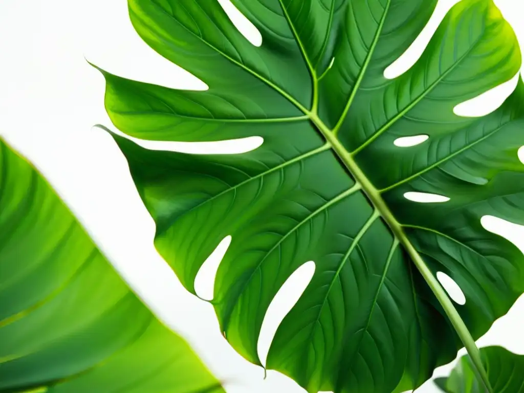 Una exuberante y vibrante planta de monstera deliciosa en primer plano, irradiando vitalidad y conexión con la energía natural en interiores