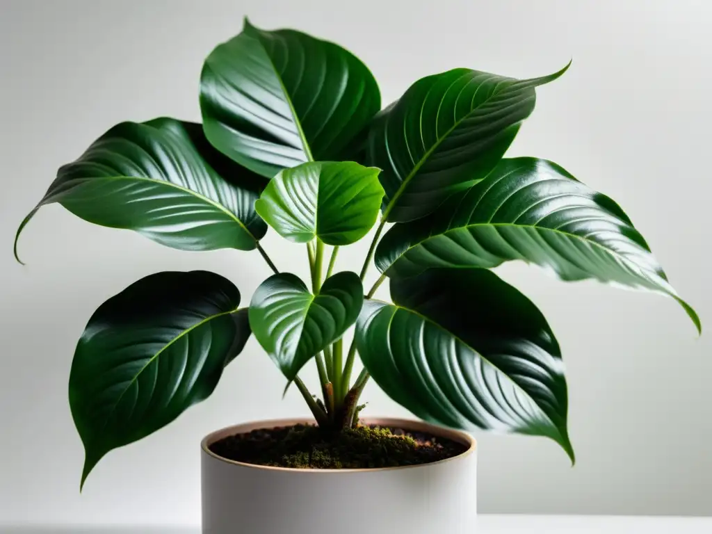 Fascinante planta de interior con exquisitos detalles en sus hojas verdes, enriquecida por la luz y sombra