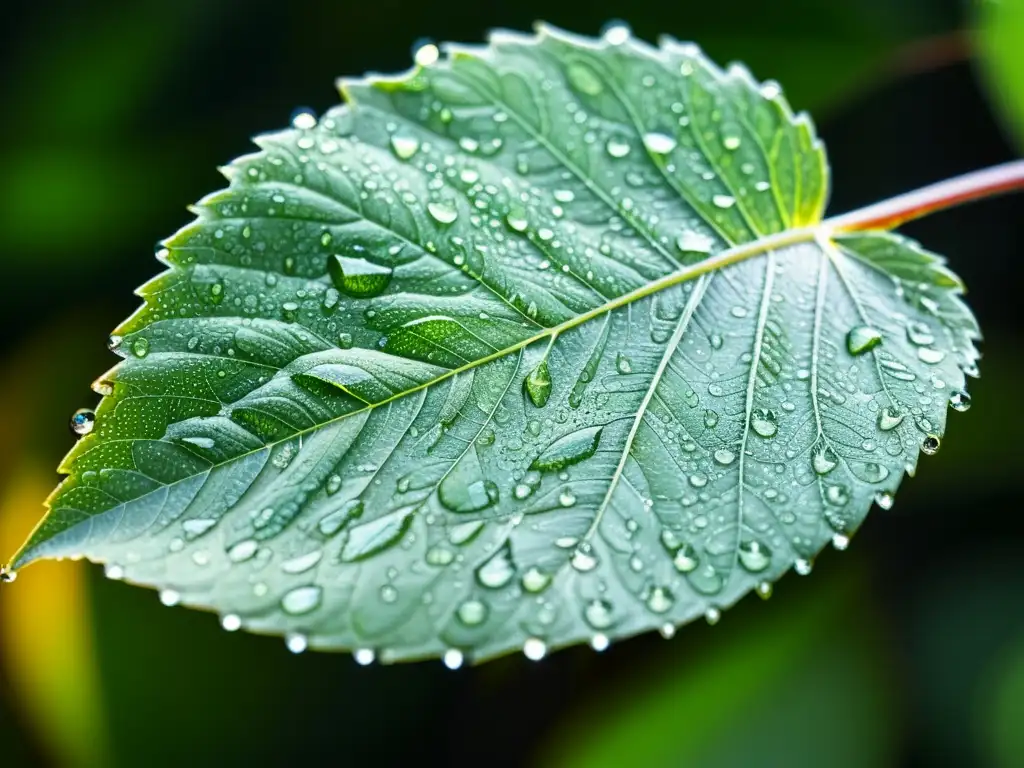 Frescura y belleza natural en una hoja verde con gotas de agua, el mejor momento para regar plantas de interior