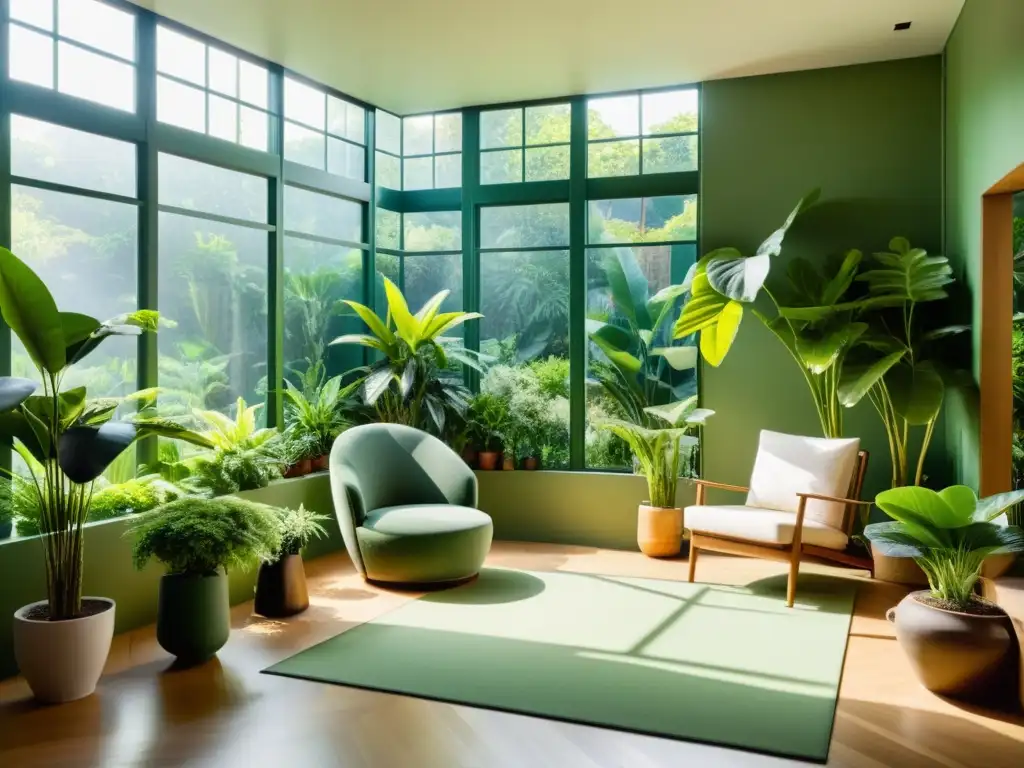 Una habitación serena con plantas de interior que ofrece beneficios para la salud mental