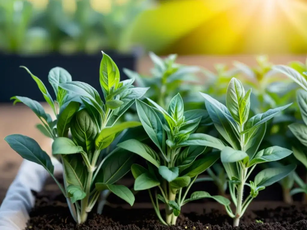 Una hermosa planificación de siembra y cosecha de hierbas aromáticas en un jardín soleado, con etiquetas informativas