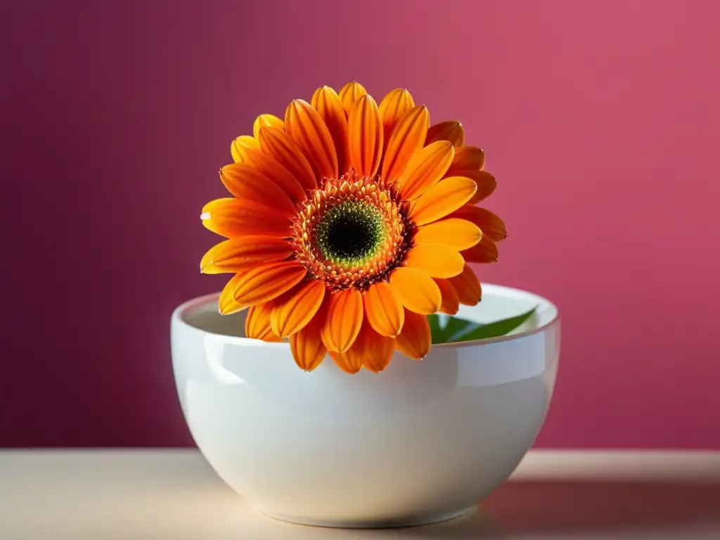 Una hermosa gerbera florecida en un moderno macetero blanco