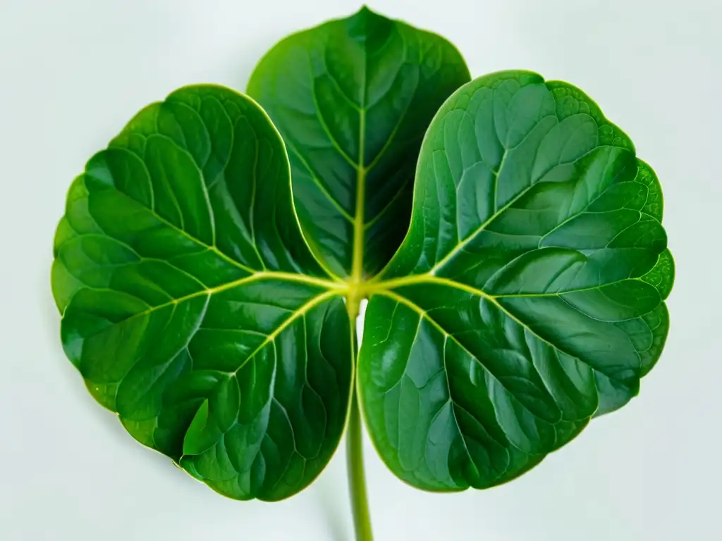 Una hermosa Pilea Peperomioides en primer plano sobre fondo blanco, mostrando sus hojas redondas y verdes con delicadas marcas plateadas