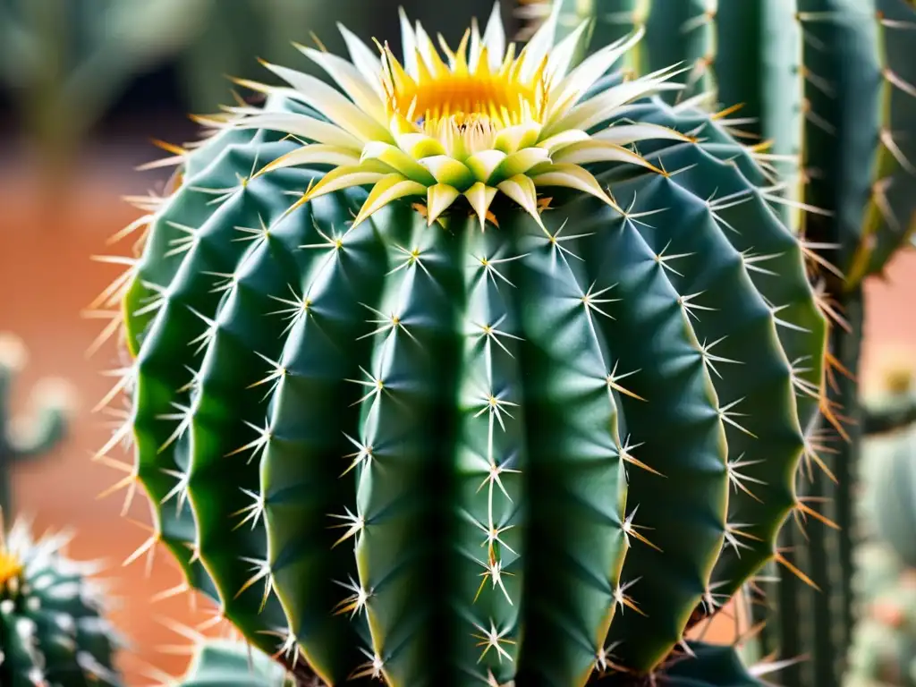 Una hermosa planta de cactus exótica en primer plano, con patrones intrincados y colores vibrantes