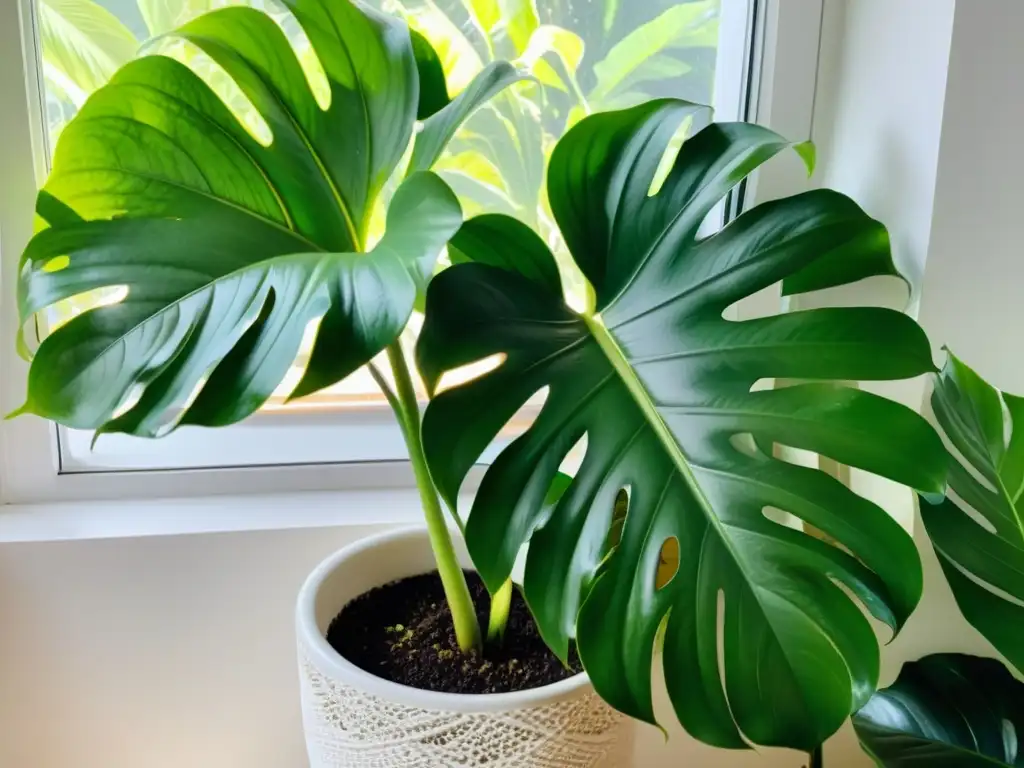 Una hermosa planta de interior iluminada por el sol en un ambiente calmado y sereno