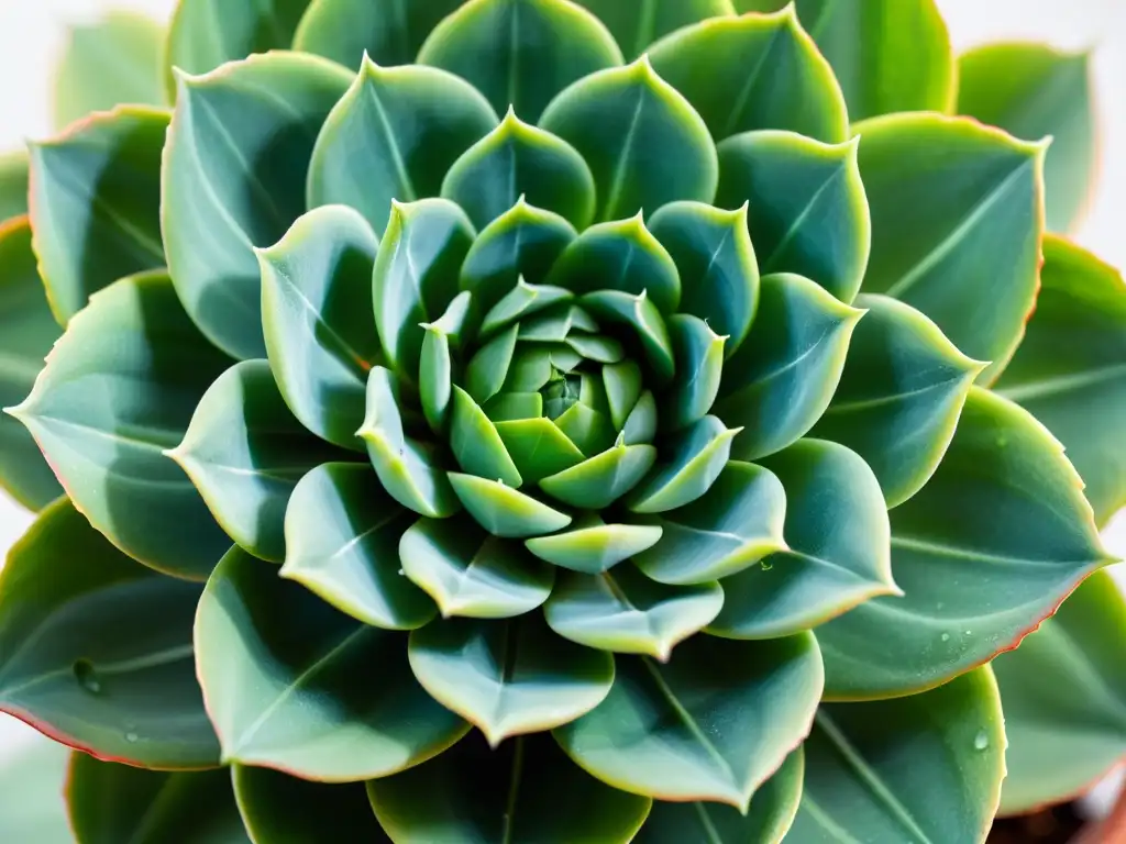 Suculenta Echeveria: Belleza natural en primer plano Una hermosa suculenta Echeveria verde con delicadas hojas en espiral en contraste con un fondo blanco