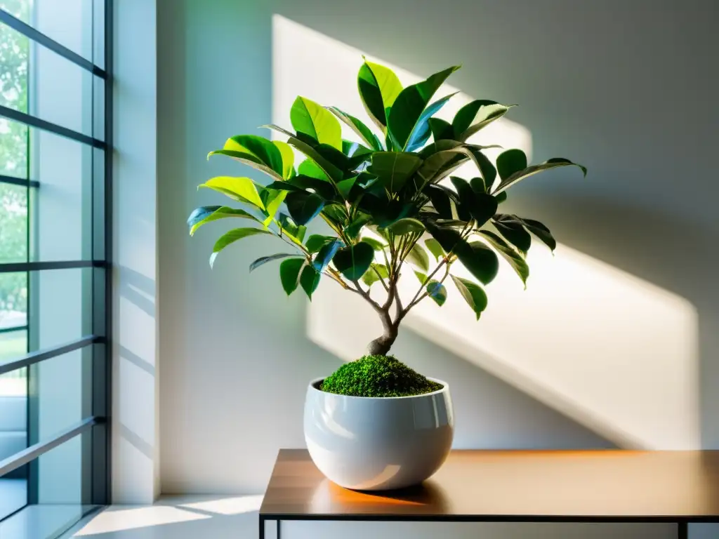 Un hermoso Ficus en maceta adorna un moderno espacio de oficina, creando armonía y tranquilidad