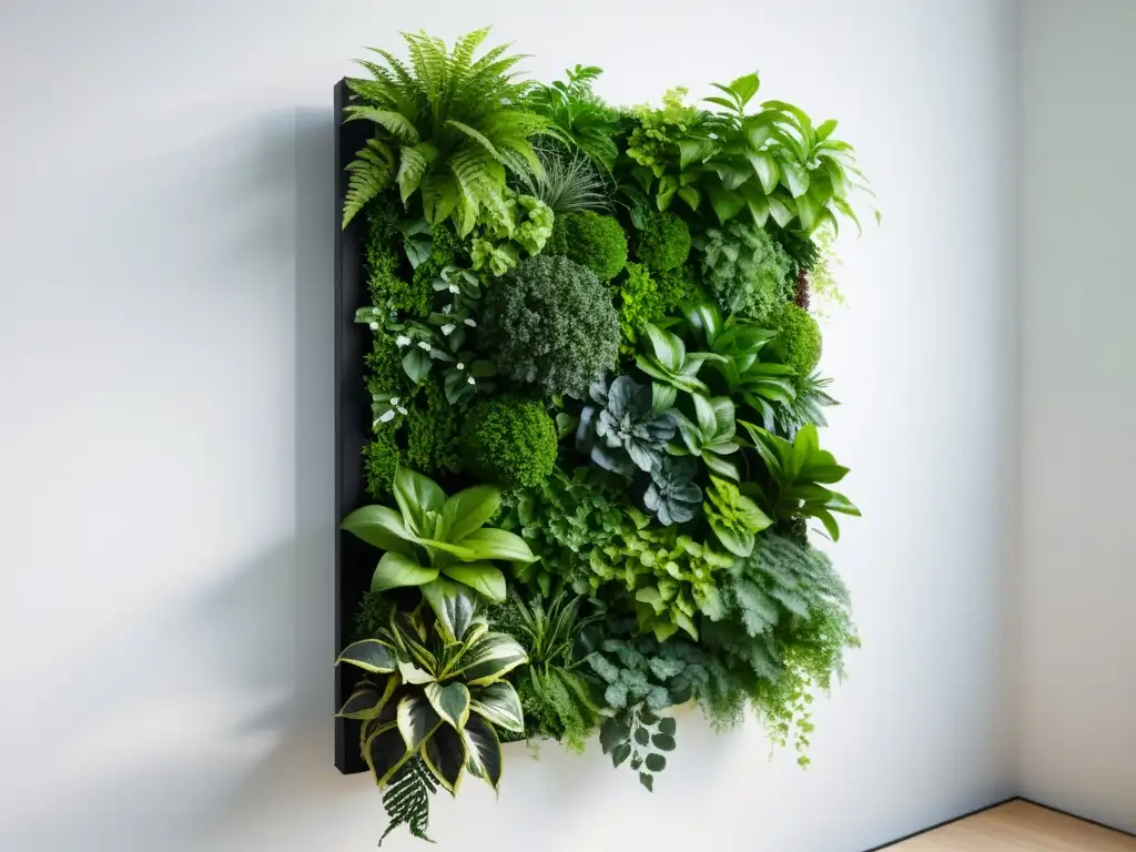 Un hermoso jardín vertical con exuberante vegetación en patrón geométrico, crea un punto focal tranquilo y moderno