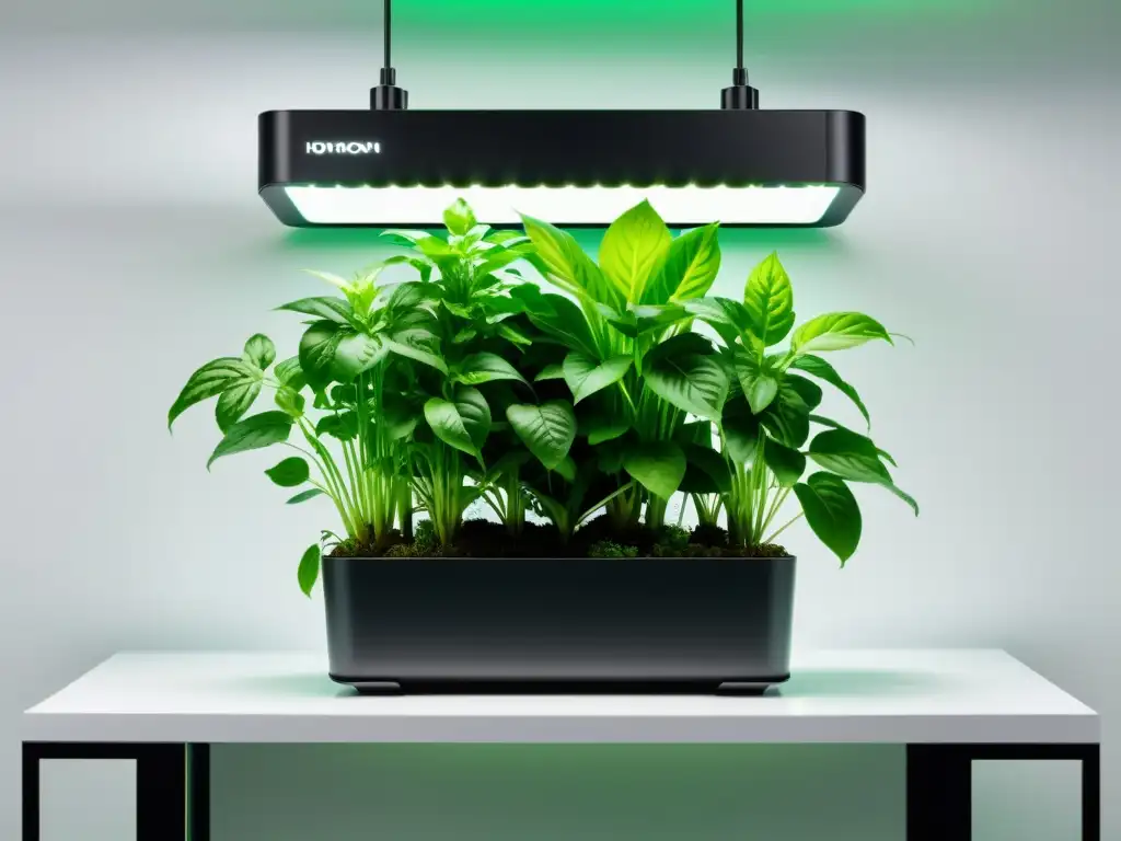 Hidroponía para plantas de interior: sistema moderno y minimalista con exuberante vegetación en contenedores de agua