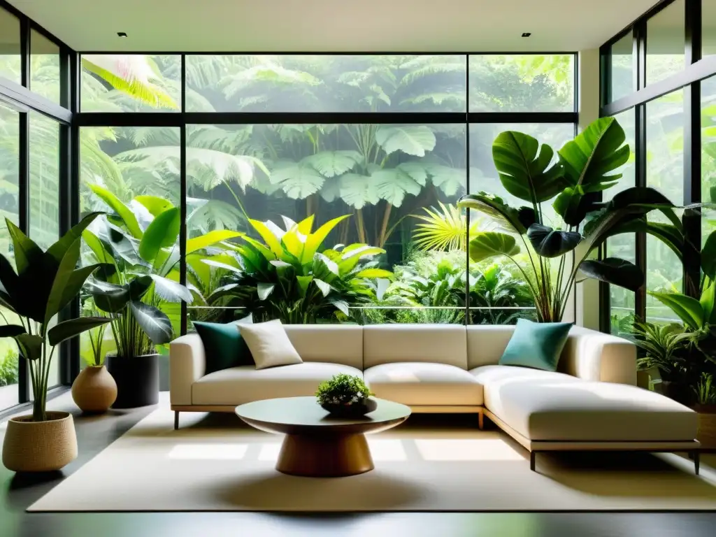 Un hogar ecológico con una exuberante selva interior, adaptando plantas de interior en un ambiente armonioso y natural