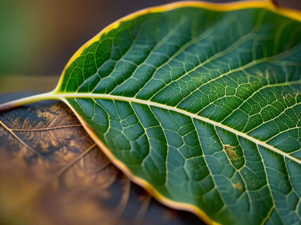 Una hoja dañada revela la belleza en la imperfección