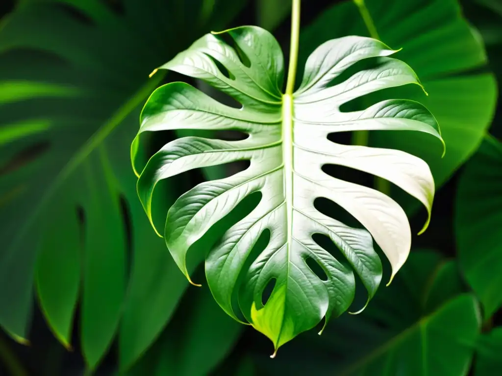 Una hoja exuberante y detallada de Monstera deliciosa en vibrante resolución 8K