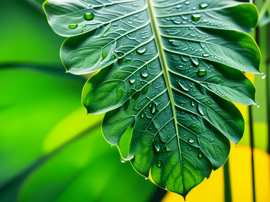 Una hoja de Monstera deliciosa con detalle ultrarrealista en un fondo blanco