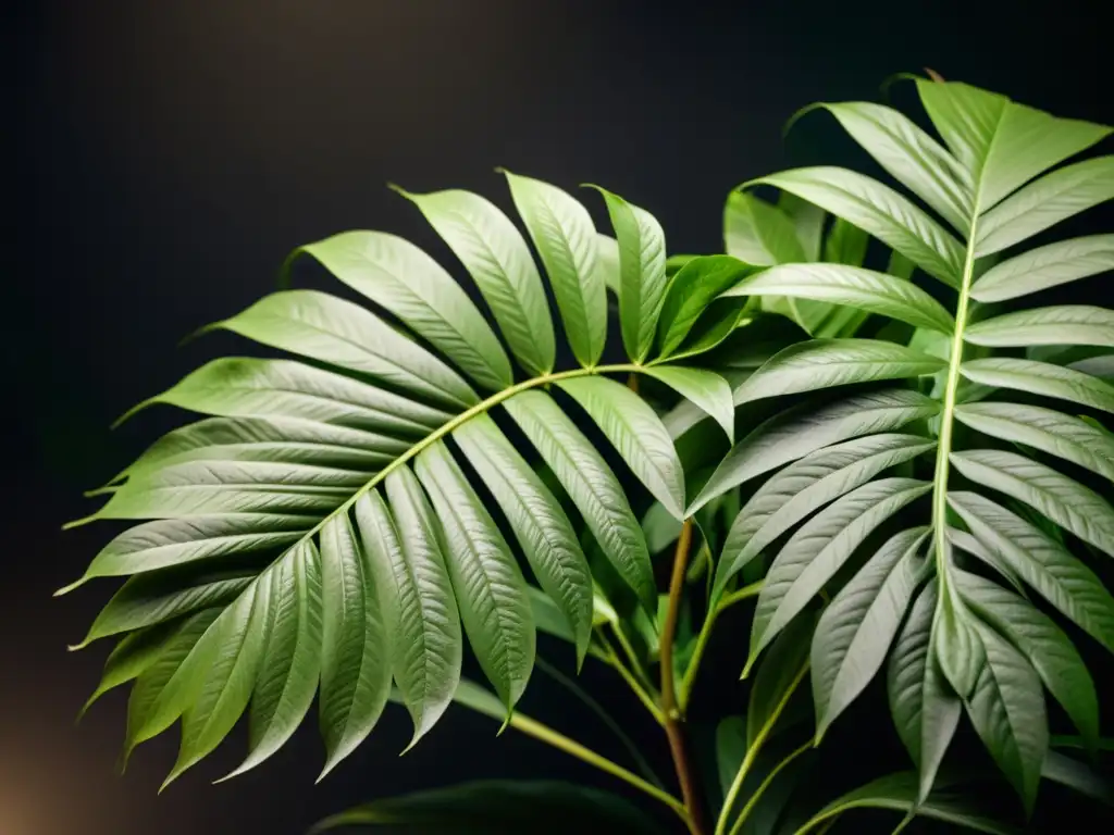 Hoja verde en penumbra, realzada por luz suave