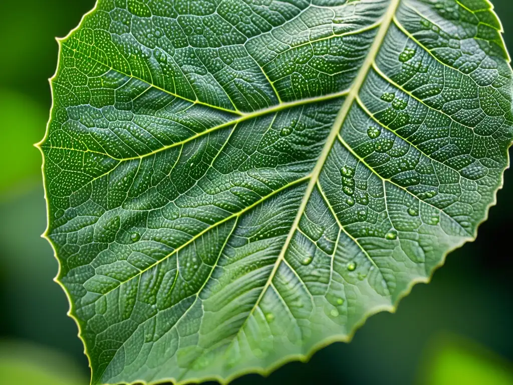 Una hoja verde resplandeciente iluminada por luz artificial, realzando su pigmentación natural